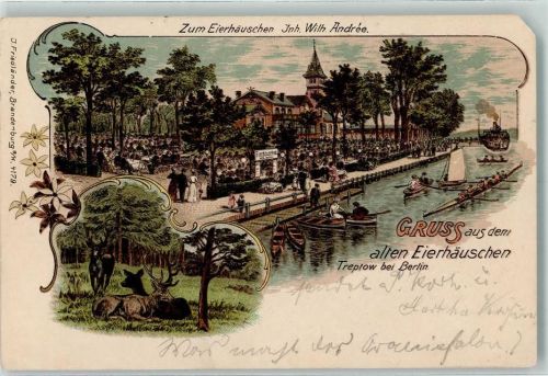 Treptow Zum Eierhäuschen Ruderboote Hirsch Lithographie