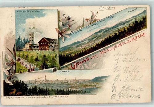 02681 O8609 Wilthen 1899 Lithographie Mönchwalderberg Turm