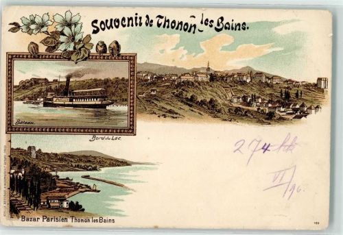 Thonon-les-Bains 1896 Bord du Lac Bazar Parisien Dampfer