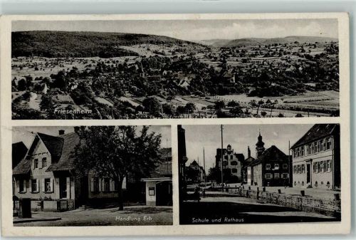 77948 W7632 Friesenheim , Baden Gebrauchsspuren Handlung Erb Schule Rathaus Bahnpoststempel