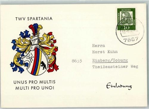 Wyhlen TWV Spartania Wappen Einladung Studentika Postkarte Unus Pro Mulris Multi Pro Uno!