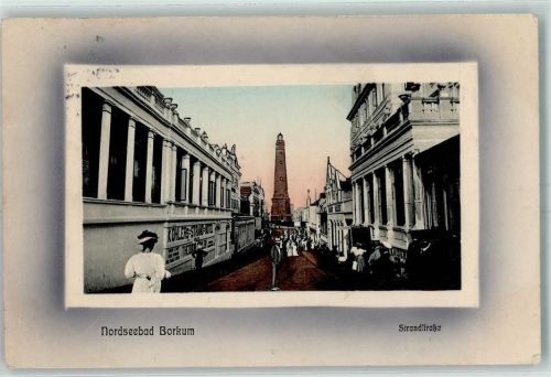 Borkum 1909 Passepartout Strandstraße Leuchtturm Verlag Hermann Seibt