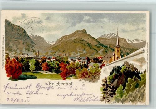 Bad Reichenhall 1902 Ortsansicht Wald mit Burg 2-Bildaufnahme sign. Otto Strützel