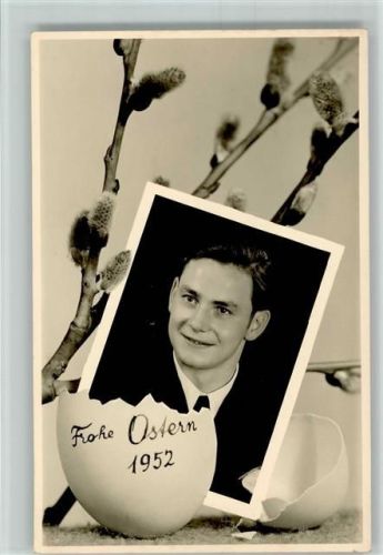 Fotomontage - 1952 Fotobild im halben Osterei AK