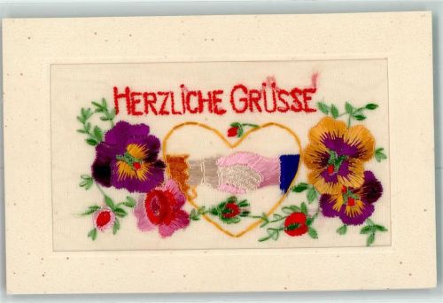 Seidenstickerei Blumen Hände Passepartout AK Seide (gestickt) AK mit Stickerei