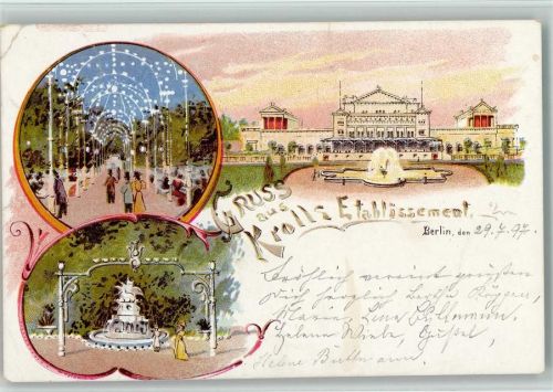 Tiergarten 1897 Krolls Etablissement Brunnen Lithographie
