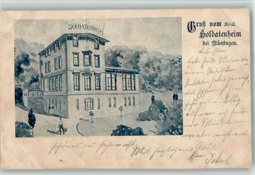 72525 W7420 Münsingen , Württ 1902 Künstlerkarte Soldatenheim