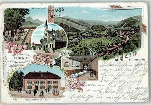 68830 Oderen Odern 1901 Karte beschädigt Hotel Pension Zum Adler F. Schmitt Kapelle Lithographie