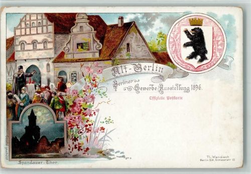 Gruss aus - Alt Berlin - Spandauer Tor Gewerbeausstellung 1896 Lithographie