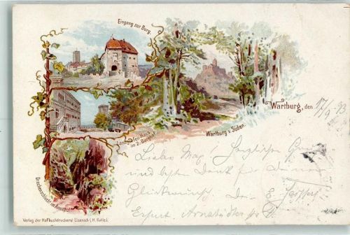 Eisenach 1893 Vorläufer Druck 1890-1895 Wartburg Eingang Landgrafen-Haus im 2. Burghof Drachenschlucht im Annathal