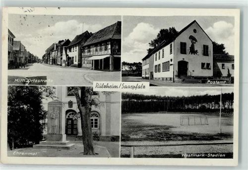 Rülzheim Mittl. Ortsstraße Ehrenmal Postamt Westmark-Stadion Fußballfeld