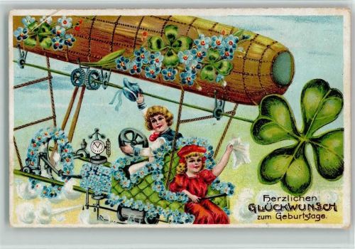 Geburtstag - Vergissmeinnicht AK Ballon 1914 Prägedruck