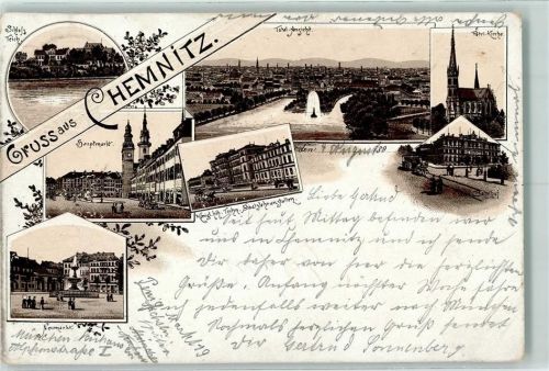 Chemnitz 1893 Vorläufer Druck 1890-1895 Schlossteich Hauptmarkt Neumarkt Königl. höh. Techn. Staatslehranstalten Petri-Kirche Bahnhof