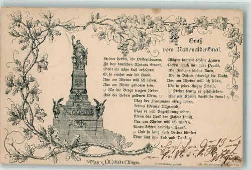 W6220 Rüdesheim am Rhein Vorläufer Druck 1890-1895 National-Denkmal Reben Eichenlaub Vorläufer Lithographie