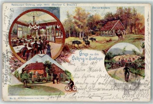 Stadthagen 1901 Gasthaus Oelkrug Gaststube Wildschwein- und Hirschpark Fahrradfahrer