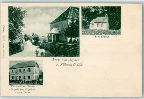 Aspach 1901 Litte Kapelle Gasthaus Wirtschaft zur Traube mit gedeckter Kegelbahn