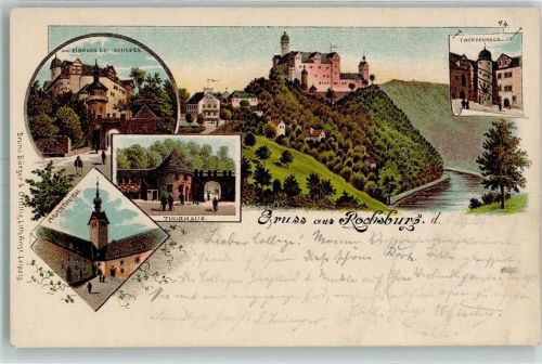 09328 O9291 Rochsburg Lithographie Schloss Pulverthurm Thorhaus Treppenhaus