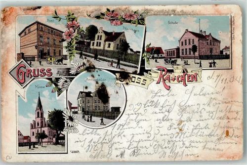 Großräschen 1904 Post Pfarrhaus Schule Amtsgebäude Kirche Lithographie