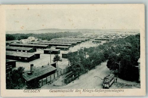 W6300 Gießen , Lahn Lager Straßenbahn original Aufnahme Hofphotograph Kurtz Kriegsgefangener 1915