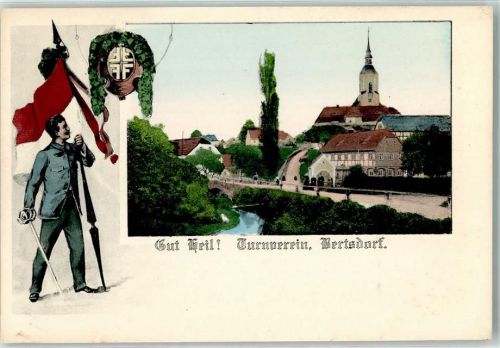 Bertsdorf Gut Heil Turnverein Bertsdorf Fahne Fechten AK