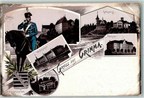 04668 O7240 Grimma 1907 Lithographie Schloss Gattersburg Seminar Fürstenschule Kloster Ruine Nimbschen