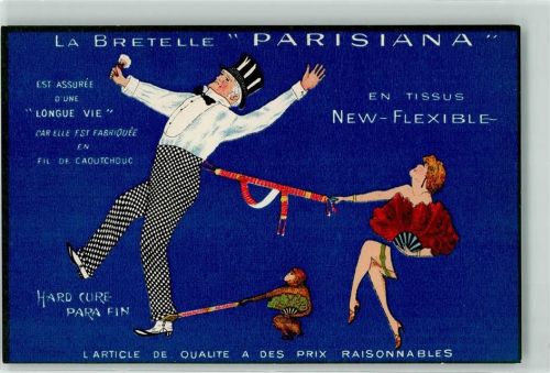 1920 - 1930 Hosenträger - La Bretelle Parisiana - Erotik Frau und Affe mit Fächer