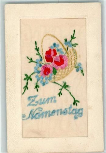 Seidenstickerei Blumen Namenstag Passepartout AK