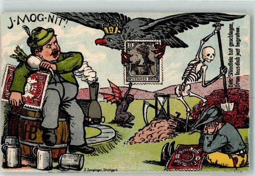 1900 Verlag Junginger - Bayer I mog nit Gerippe Allegorie AK