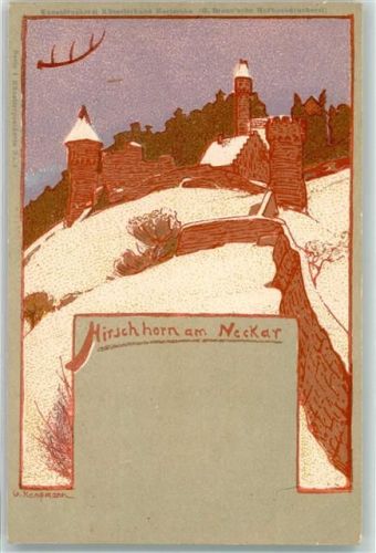 W6932 Hirschhorn Neckar Winter Serie I Künstlerpostkarte Nr 5 Karlsruher Künstlerbund Gebrauchsspuren