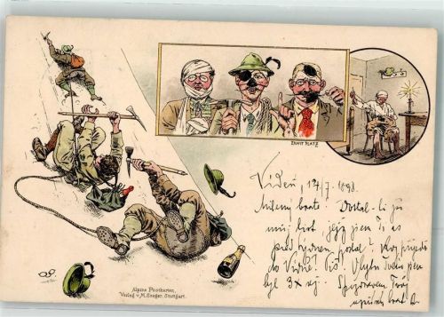1898 Bergsteiger nach mißglücktem Aufstieg Karikatur Verlag M. Seeger