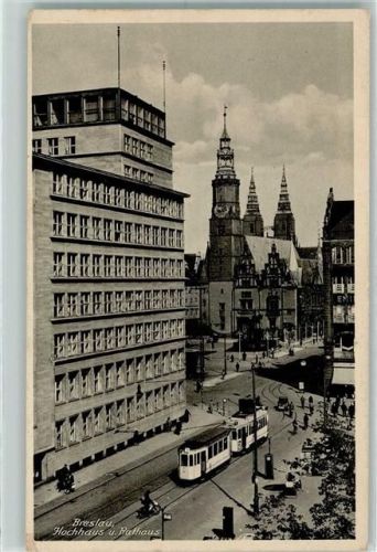 Breslau Hochhaus und Rathaus Straßenbahn