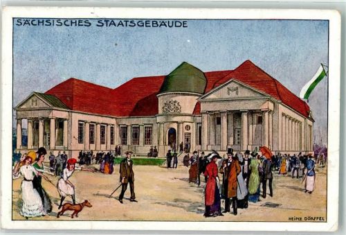 O7000 Leipzig Internationale Baufachausstellung 1913 Sächsisches Staatsgebäude sign Dörfel Heinz Off. Postkarte Nr 6 Architektur Gebrauchsspuren