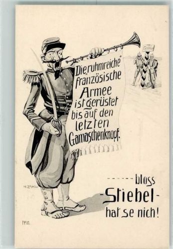Karikatur sign. H. Zahl Französische Armee ohne Stiefel AK