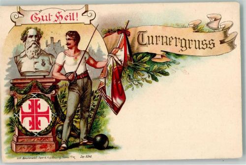 Sigmaringen 1910 Turnergruß Gut Heil Turner Fechter Ort lt. Stempel