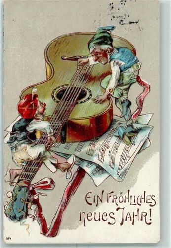 Gitarre AK Zwerg 1907 Lithographie / Prägedruck