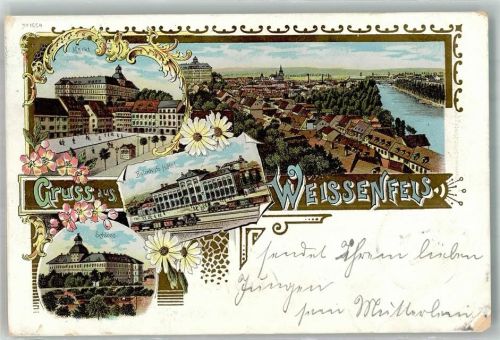 Weißenfels 1899 Bahnhof Hotel Schloss Marktplatz Lithographie