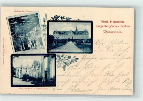 Weikersheim 1899 Fürstl. Hohenlohe-Langenburg'sches Schloß Jagdsaal Schloßgarten