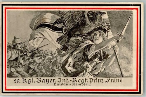 20 Bayr. Reserve Infanterie Regiment Prinz Franz Germania voran mit der Kriegsfahne