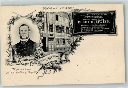 37269 W3440 Eschwege - Portrait Sanitätsrat Dr. Eugen Hofling Sterbehaus Emailleschild