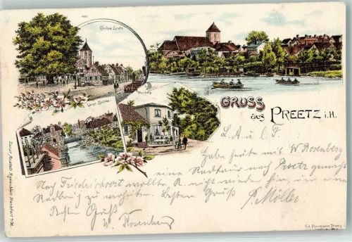 Preetz 1897 Große Linde lange Brücke Weinberg Lithographie