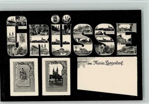 Maria-Lanzendorf In den Buchstaben sind Minibilder des Ortes
