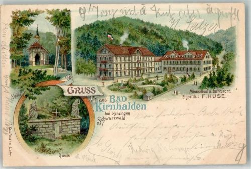 79341 W7832 Bad Kirnhalden 1903 Lithographie Mineralbad Huse Quelle Kapelle