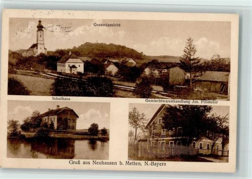 Neuhausen 1932 Schule, Warenhandlung, Stempelspuren AK