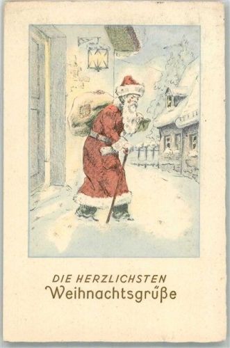 Mit Sack und Gehstock im Schnee Weihnachtsmann 1941 Künstlerkarte