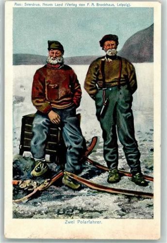 Zwei Polarfahrer mit Schlitten Ort handschriftlich