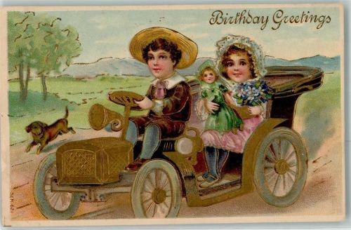 1907 Automobil Kinder Puppe Dackel Birthday AK