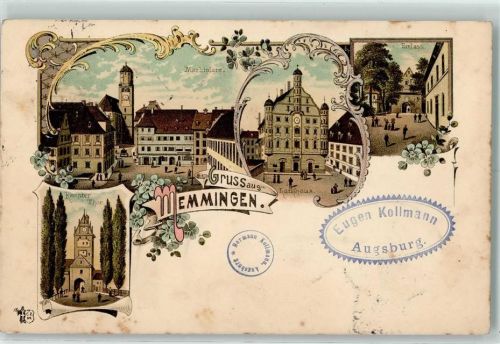 Memmingen 1897 Martplatz Rathaus Einlass Kempter Tor