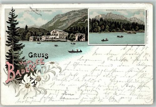 Eibsee 1895 Hotel Pension Baderse Zugspitze Ort lt. Stempel Vorläufer