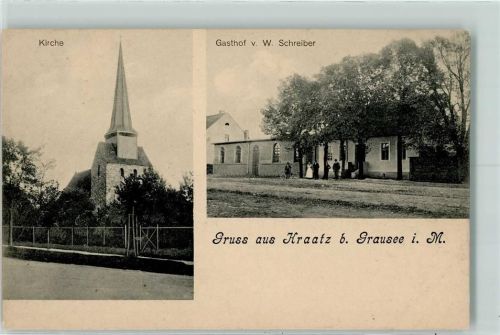 16775 O1431 Kraatz b Gransee - Kirche Gasthof von W. Schreiber