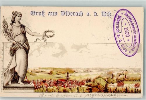 88400 W7950 Biberach an der Riß 1900 Lithographie Stempel Bezirks-GEwerbe-Ausstellung